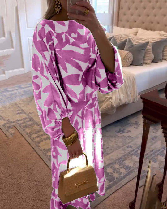 Set Dress Casual Printed Lantern Sleeves Temperament