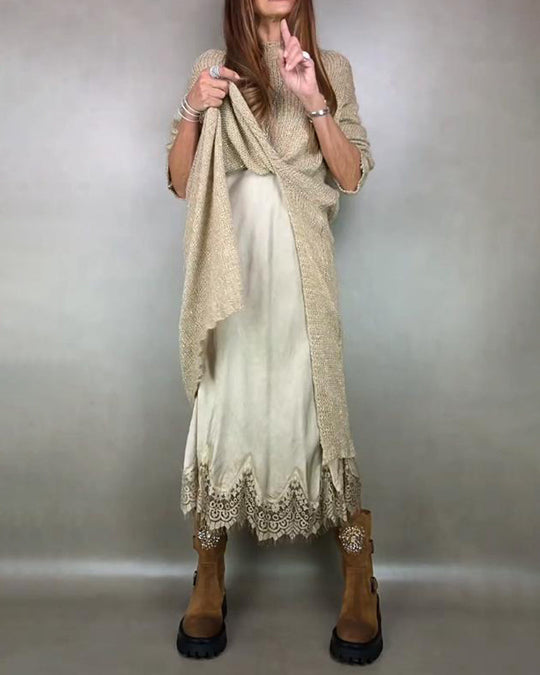 Two-Piece Set with Knitted Dress and Lace Cami Dress