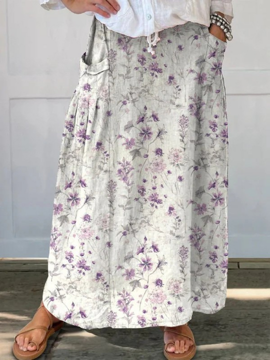 The Vintage Bloom Linen Pocket Skirt