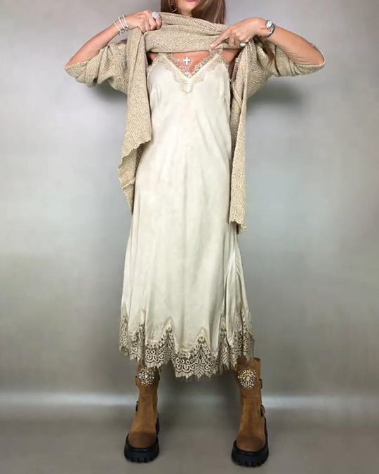 Two-Piece Set with Knitted Dress and Lace Cami Dress